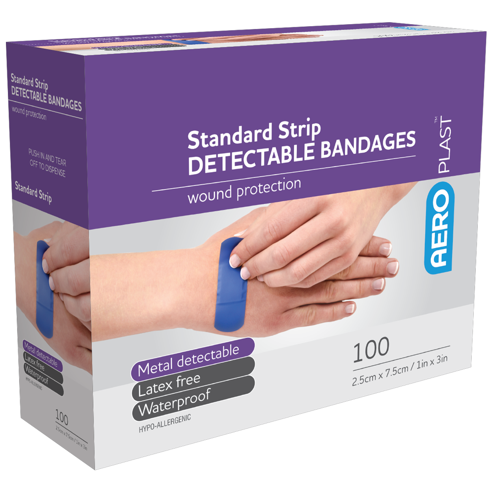 AEROPLAST Standard Detectable Strips 7.5 x 2.5cm - 12 x Boxes of 100