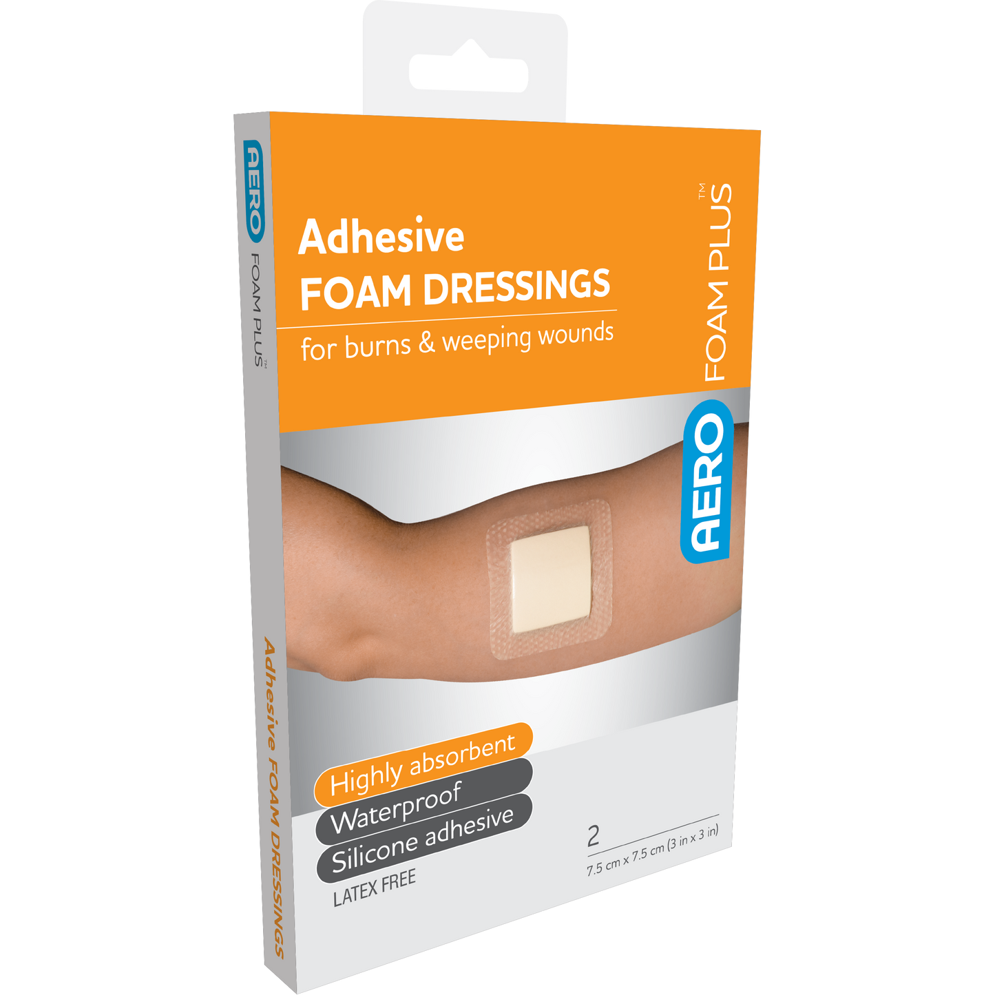 AEROFOAM PLUS Adhesive Foam Dressings 7.5 x 7.5cm Box of 2