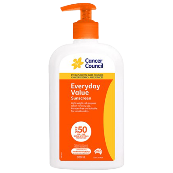 CANCER COUNCIL SPF50 Everyday Value Sunscreen Pump 500mL 12 Pack