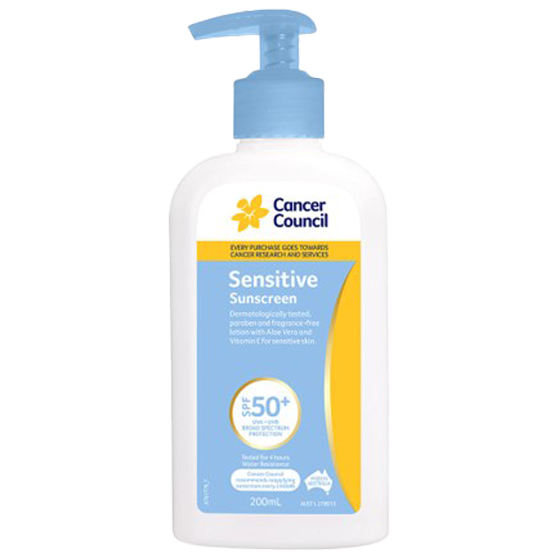CANCER COUNCIL SPF50+ Sensitive Sunscreen Pump 200mL 24 Pack