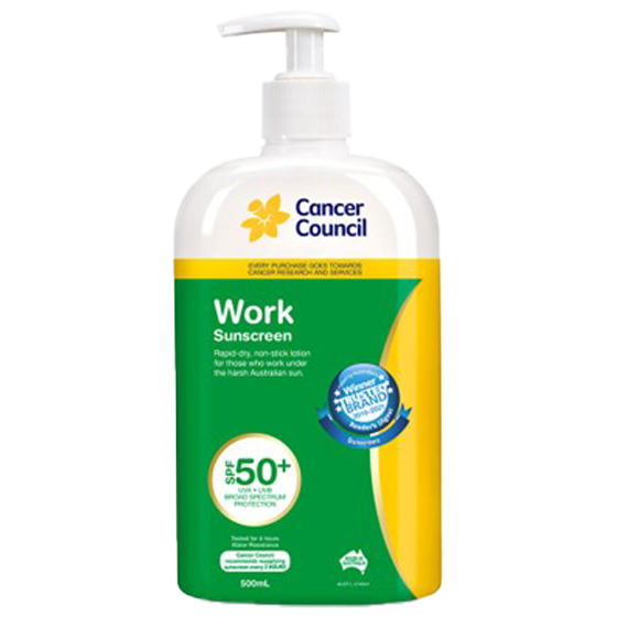 CANCER COUNCIL SPF50+ Work Sunscreen Pump 500mL 12 Pack