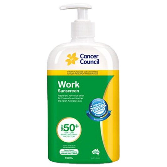 CANCER COUNCIL SPF50+ Work Sunscreen Pump 500mL 12 Pack