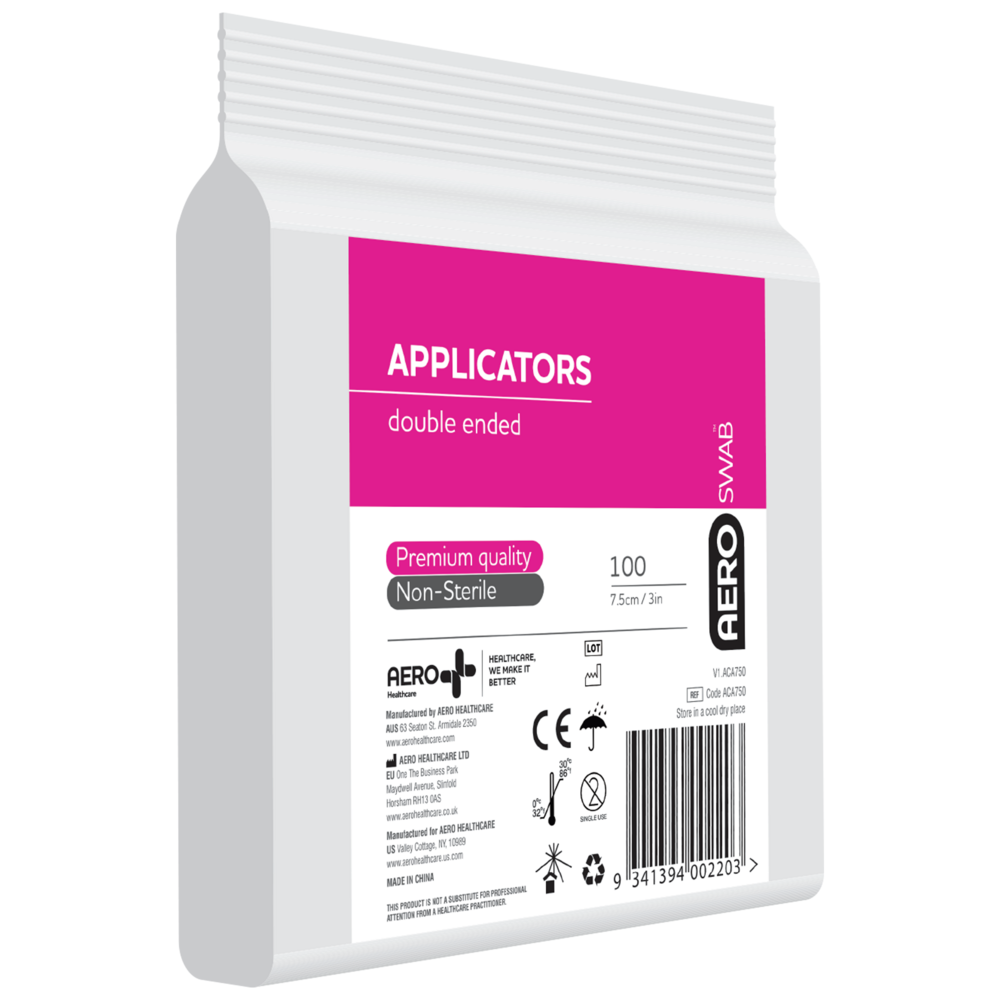 AEROSWAB 7.5cm Double End Applicators Bag of 100