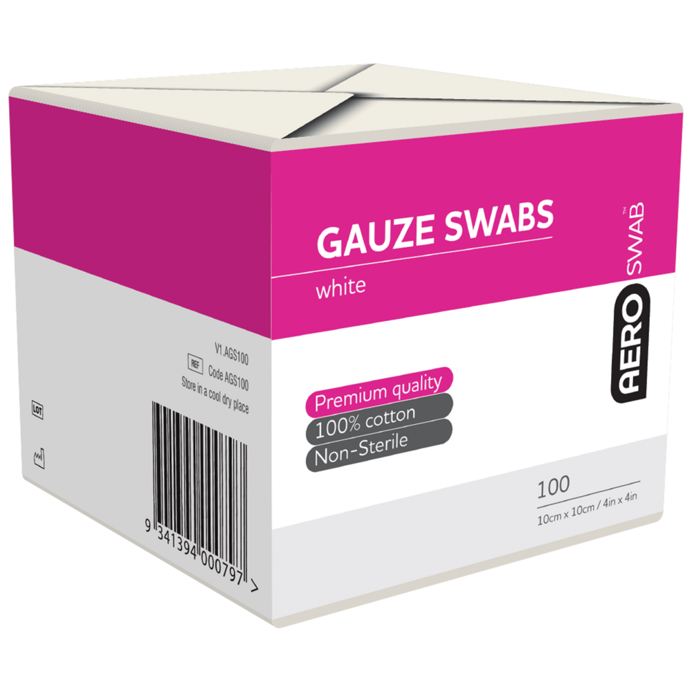 AEROSWAB Non-Sterile White Gauze Swab 10 x 10cm 100 Pack (8PLY)