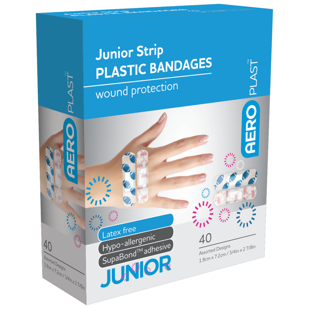 AEROPLAST Plastic Junior Strip 7.2 x 1.9cm - 6 x Boxes of 40