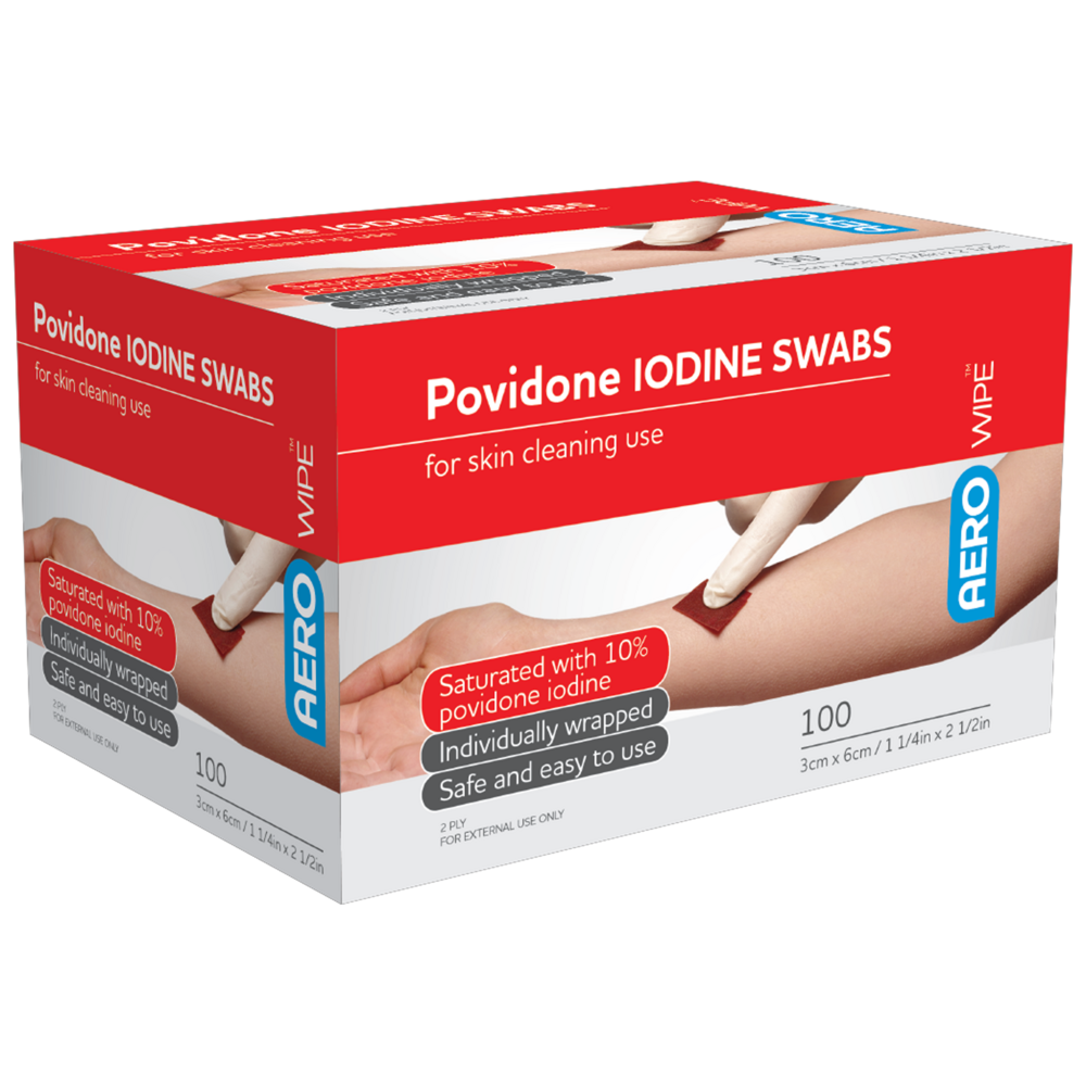 AEROWIPE Povidone Iodine Swabs 60 x 33mm Box of 100