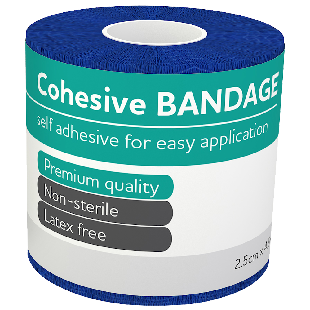 AEROBAN Cohesive Bandage 2.5cm x 4.5M Wrap of 12
