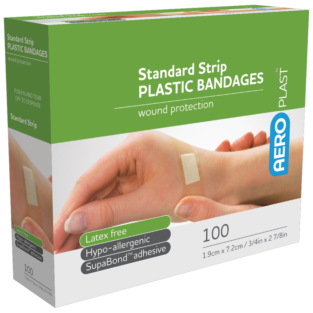 AEROPLAST Plastic Standard Strip 7.2 x 1.9cm - 12 x Boxes of 100