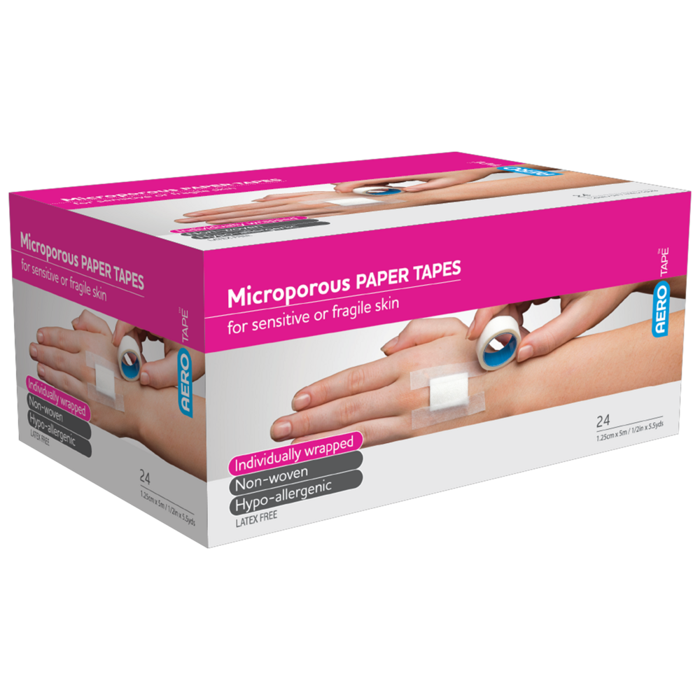 AEROTAPE White Microporous Paper Tape 1.25cm x 5M Box of 24