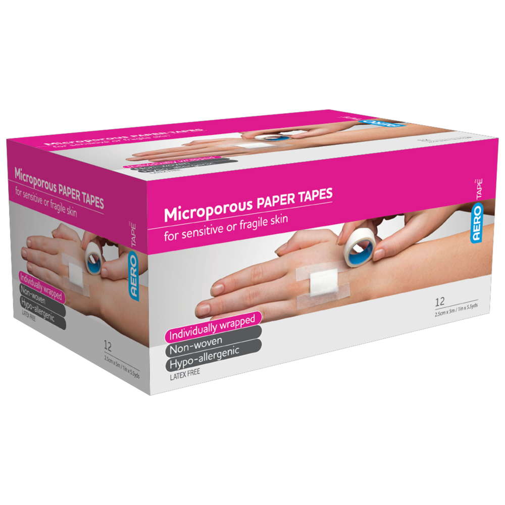 AEROTAPE White Microporous Paper Tape 2.5cm x 5M Box of 12