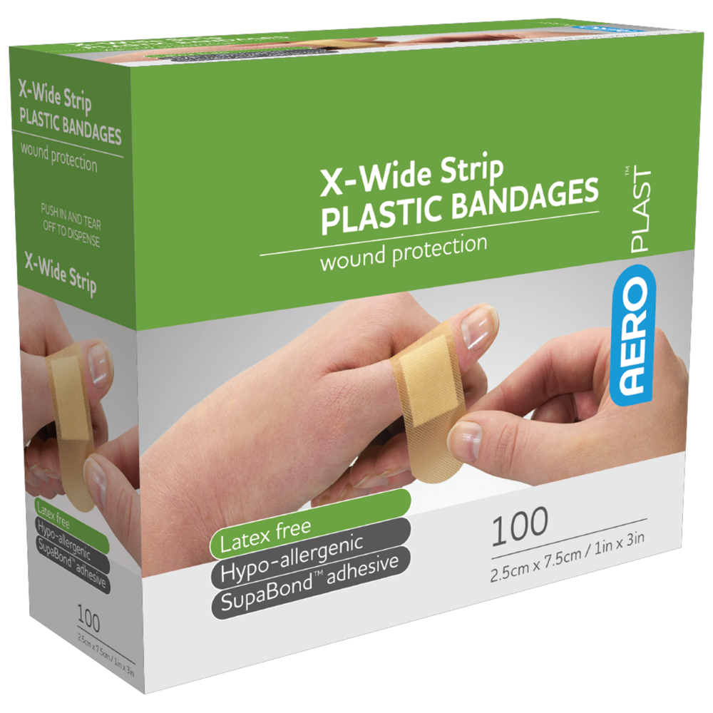 AEROPLAST Plastic X-Wide Strip 7.5 x 2.5cm - 12 x Boxes of 100