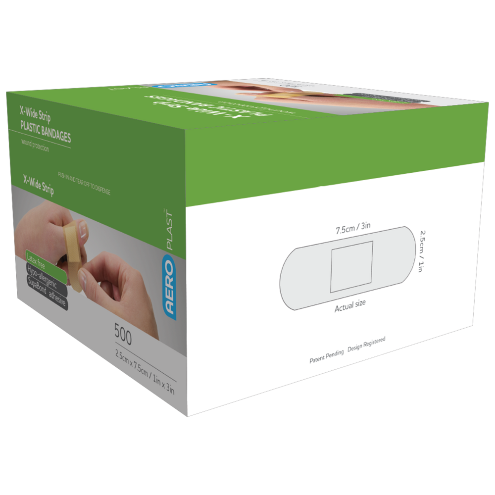 AEROPLAST Plastic X-Wide Strip 7.5 x 2.5cm - 4 x Boxes of 500
