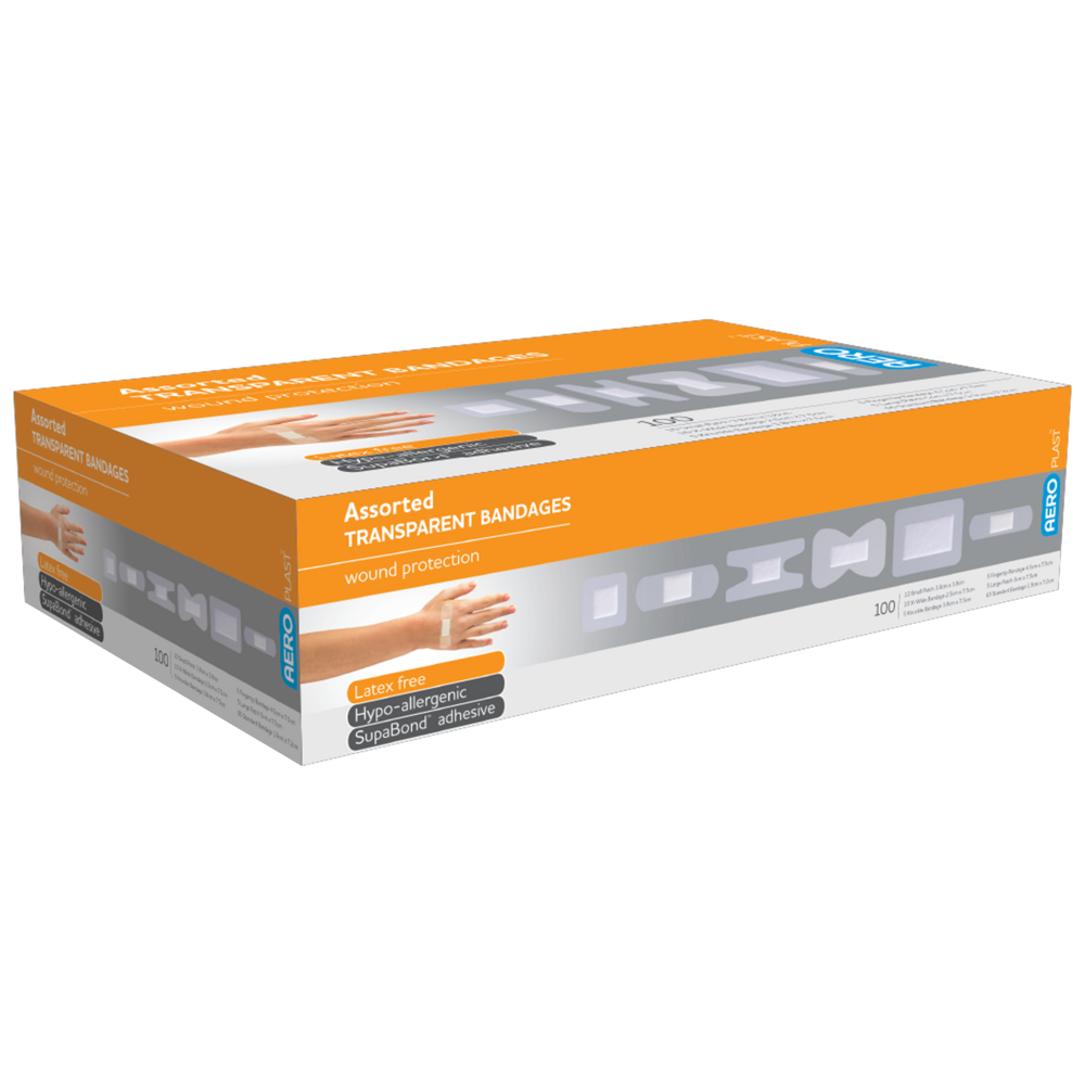 AEROPLAST Transparent Assorted Dressings - 12 x Box of 100