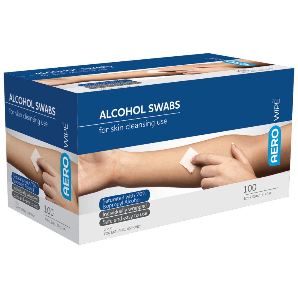 AEROWIPE 70% Isopropyl Alcohol Swab 3 x 3cm Box of 100