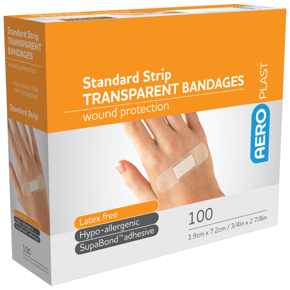 AEROPLAST Transparent Standard Strip 7.2 x 1.9cm - 12 x Box of 100