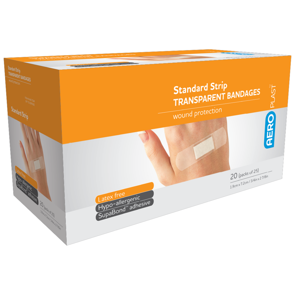 AEROPLAST Transparent Standard Strip 7.2 x 1.9cm - 20 x Envelope of 25