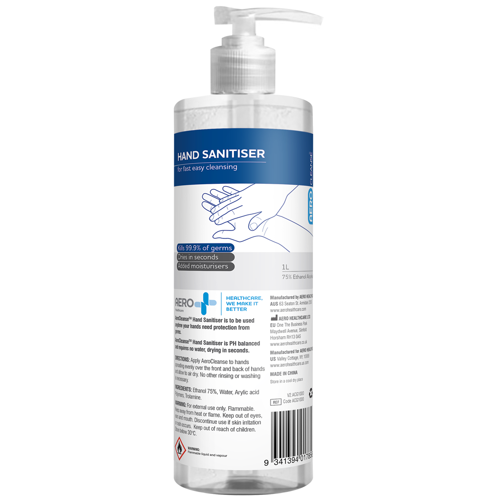 AEROCLEANSE 70% Alcohol Hand Sanitiser Pump Bottle 1L