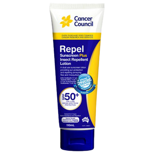 CANCER COUNCIL SPF50+ Repel Sunscreen + Insect Repellent Tube 110mL 24 Pack