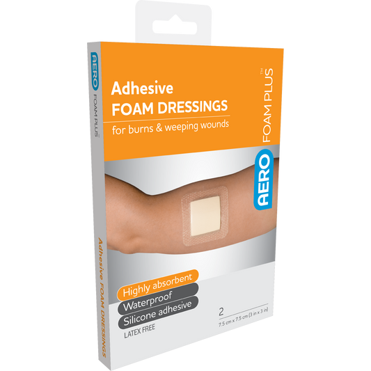 AEROFOAM PLUS Adhesive Foam Dressings 7.5 x 7.5cm Box of 2