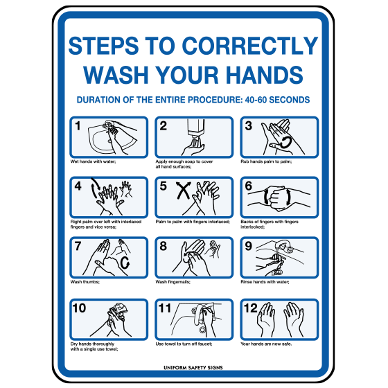 Poly Hand Washing Steps Sign 30 x 22.5cm