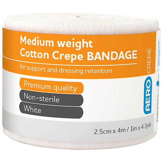 AEROCREPE Medium Cotton Crepe Bandage 2.5cm x 4M 12 Pack