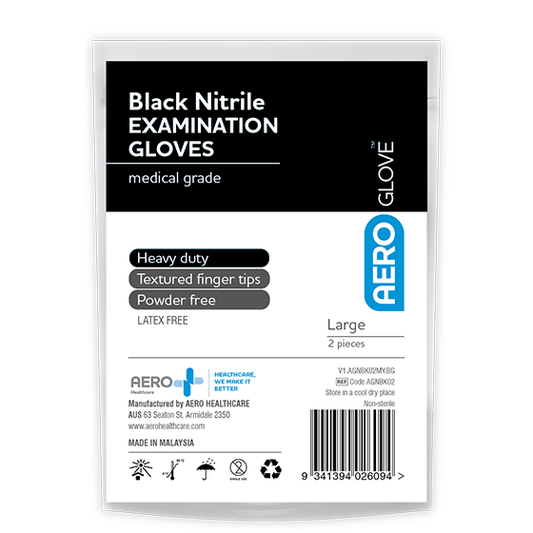 AEROGLOVE Large Black Nitrile Powder-Free Disposable Gloves - 10 x Pair of 2