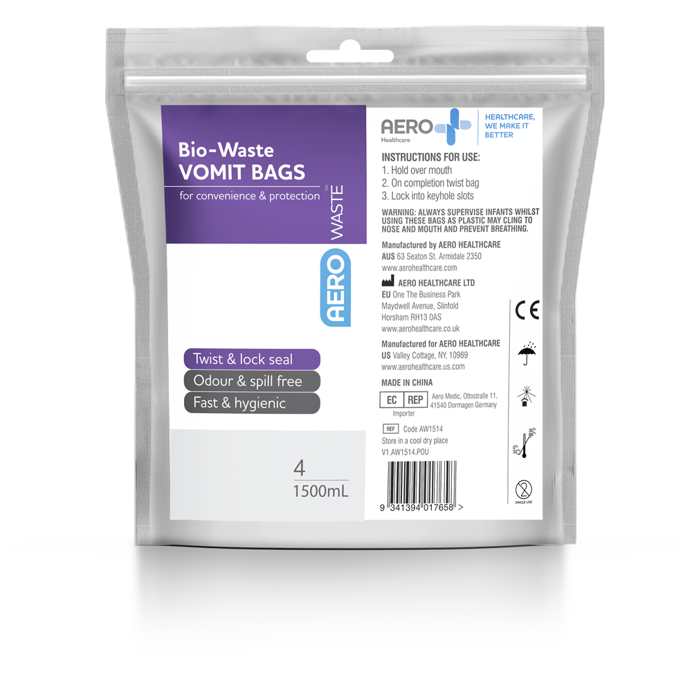 AEROWASTE Bio-Waste Vomit Bag 1500ml - 6 x Bag of 4