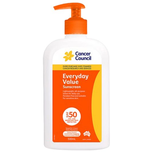 CANCER COUNCIL SPF50 Everyday Value Sunscreen Pump 500mL 12 Pack