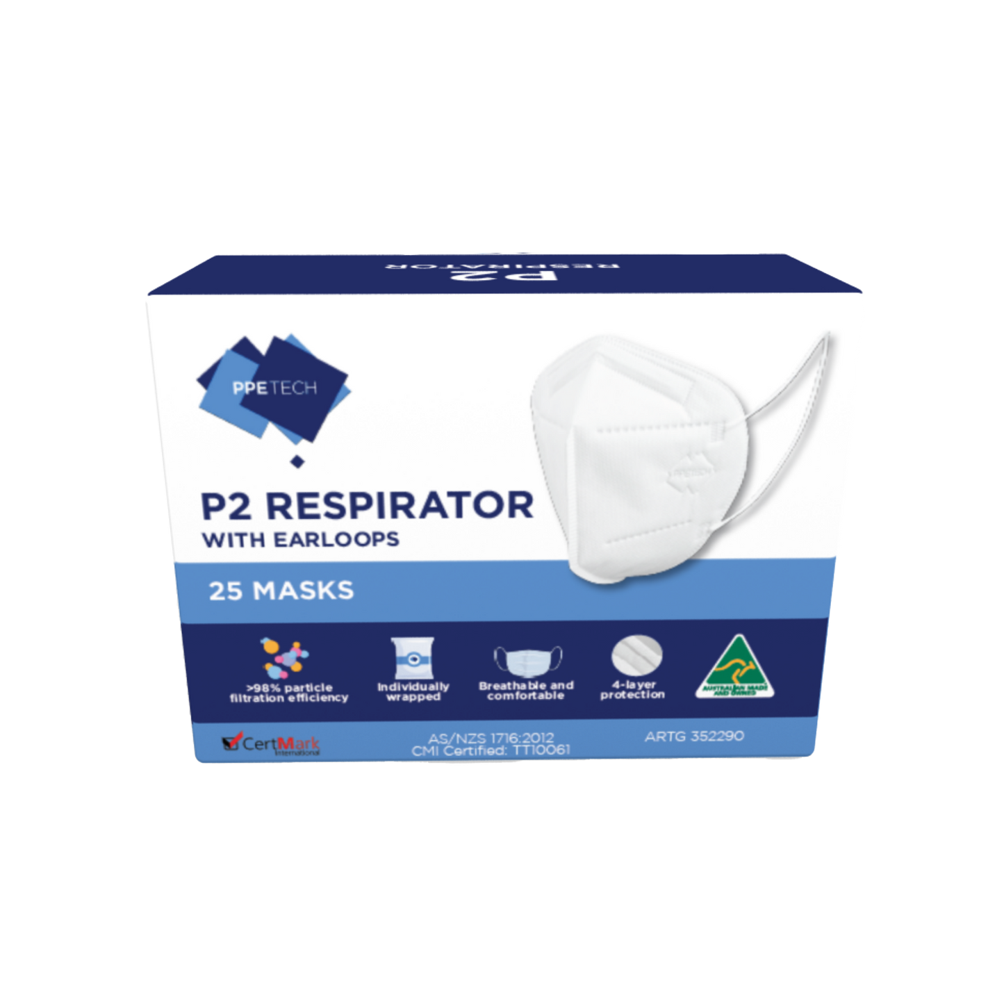 PPE Tech P2 Respirator Mask Box of 25