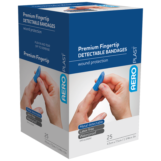 AEROPLAST Premium Detectable Fingertip Dressing 7.5 x 4.5cm - 6 x Boxes of 25