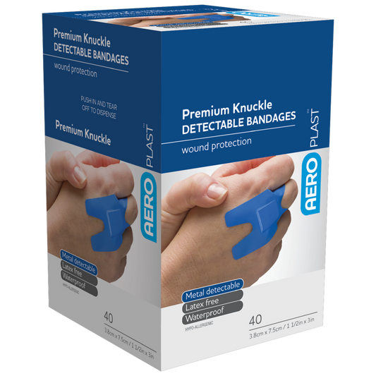 AEROPLAST Premium Detectable Knuckle Dressings 7.5 x 3.8cm - 6 x Boxes of 40