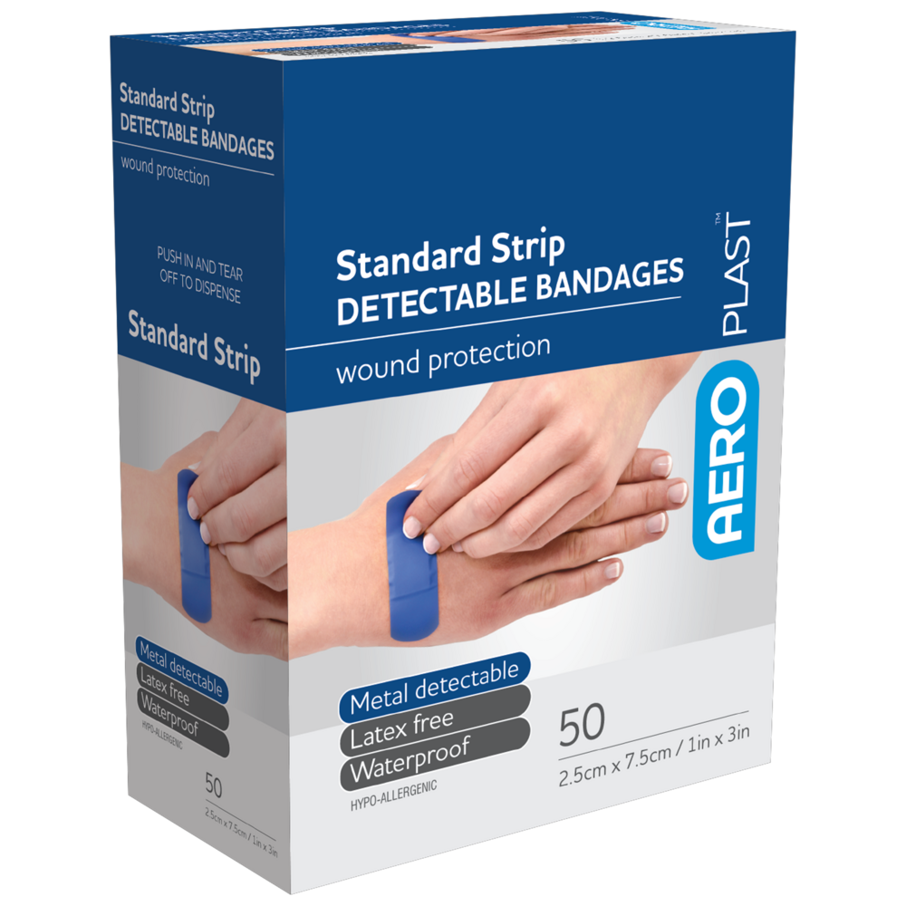 AEROPLAST Standard Detectable Strips 7.5 x 2.5cm - 12 x Boxes of 50
