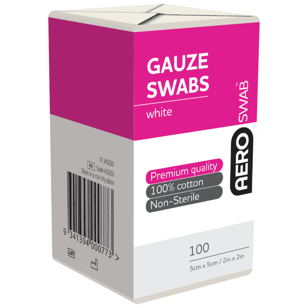 AEROSWAB Non-Sterile White Gauze Swab 5 x 5cm 100 Pack (8PLY)