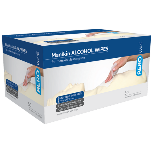 AEROWIPE 70% Ethyl Alcohol Manikin Swab 19 x 14cm Box of 50
