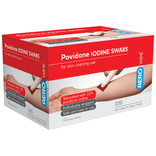 AEROWIPE Povidone Iodine Swabs 60 x 33mm Box of 100