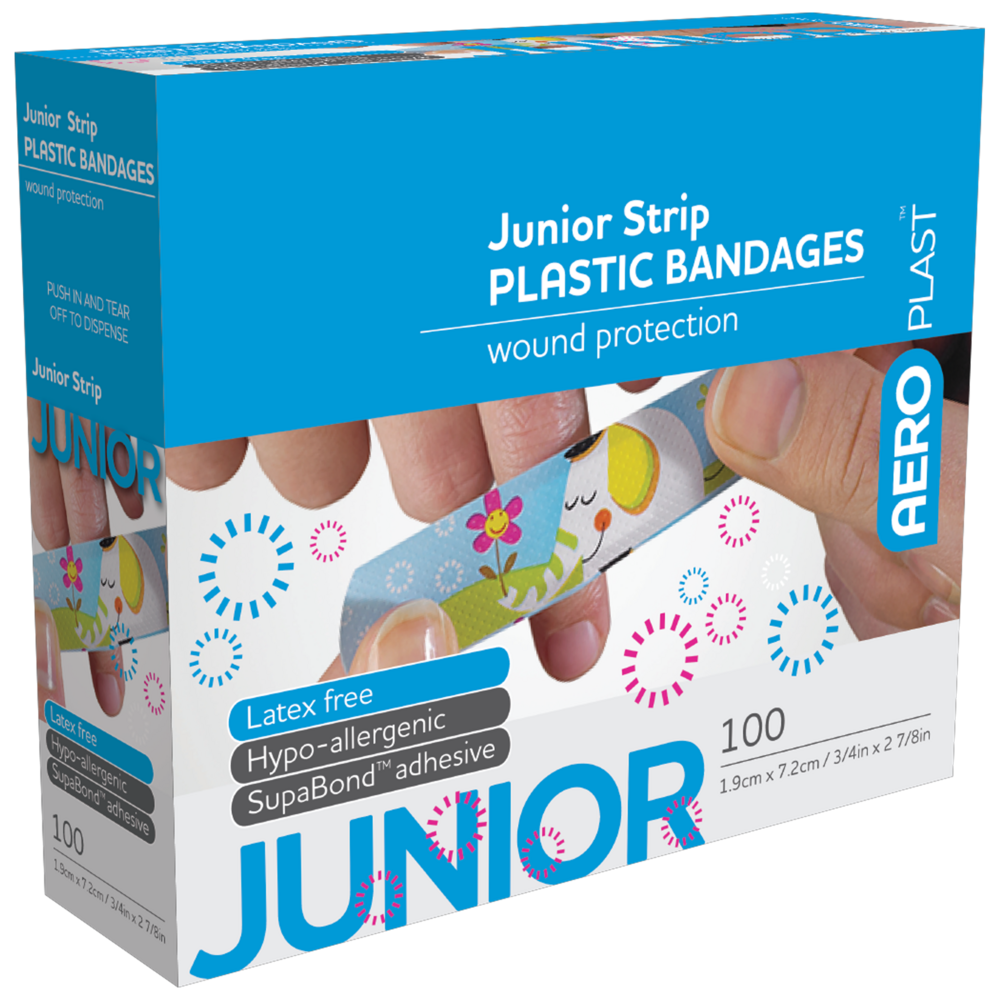 AEROPLAST Plastic Junior Strip 7.2 x 1.9cm - 12 x Boxes of 100