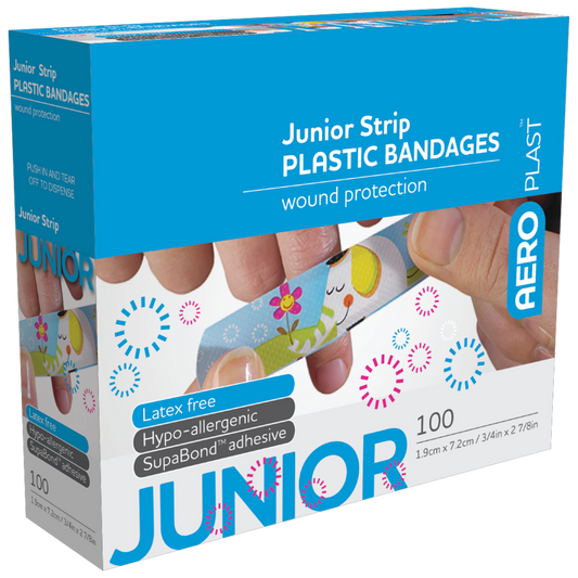 AEROPLAST Plastic Junior Strip 7.2 x 1.9cm - 12 x Boxes of 100