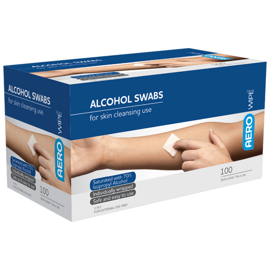 AEROWIPE 70% Isopropyl Alcohol Swab 3 x 3cm Box of 100